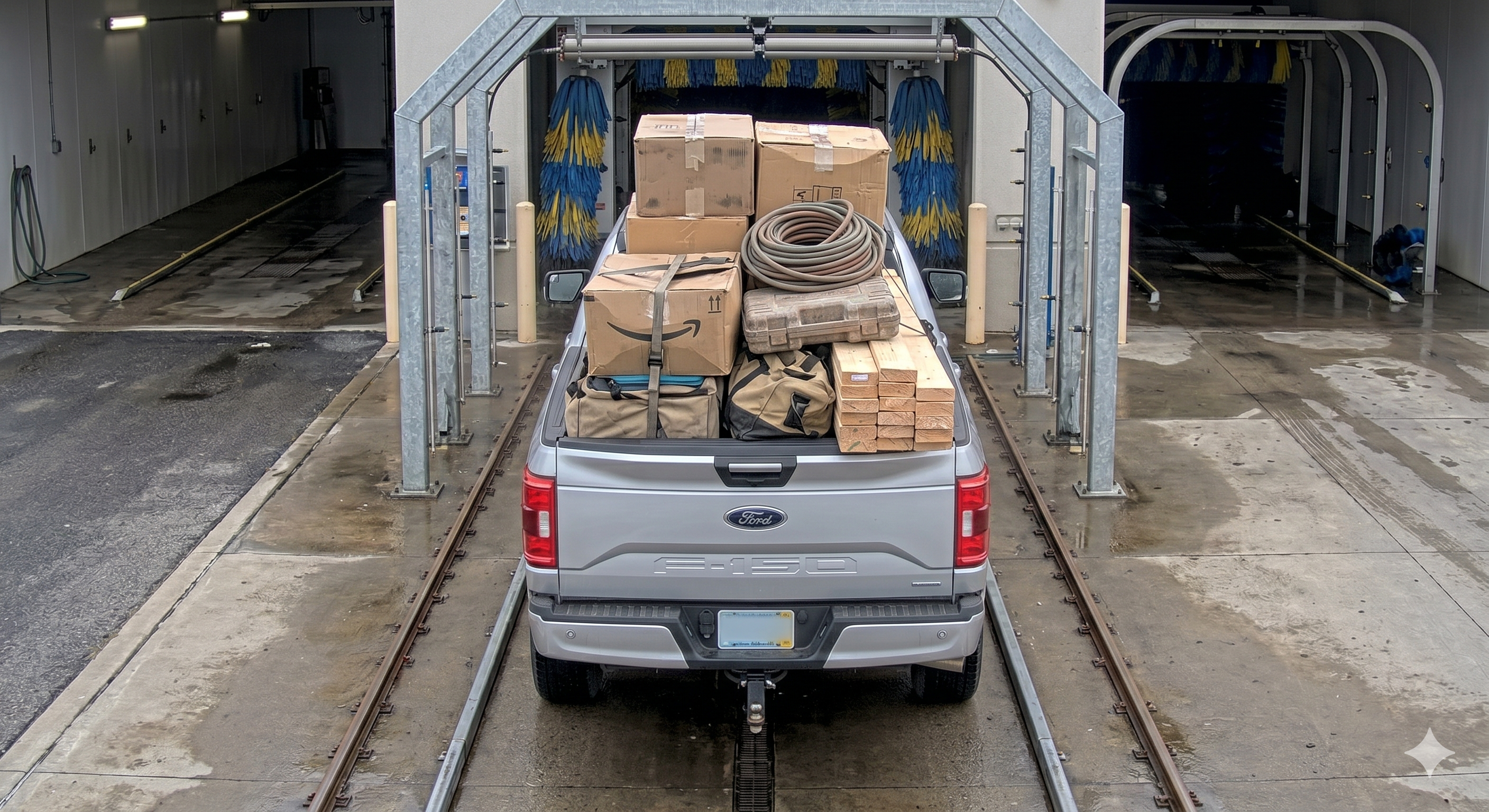 Pickup with stacked cargo